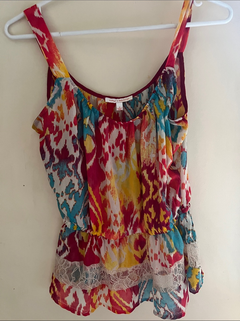 Women's Multi-Color Printed Sleeveless Camisole with Lace Trim